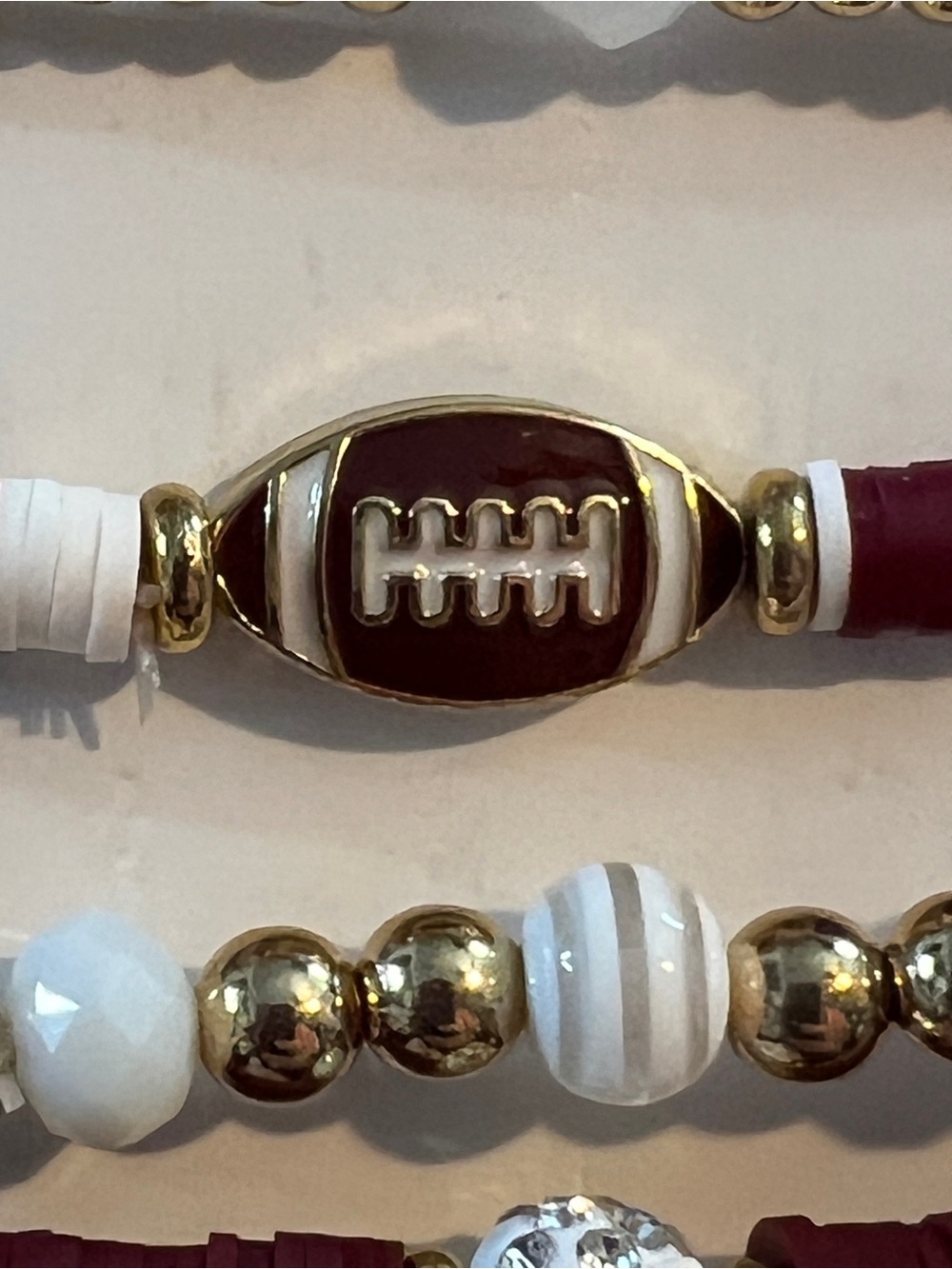Fashion Jewelry Maroon & White Game Day Bracelet Set of 8 Different Styles - Picture 3 of 6